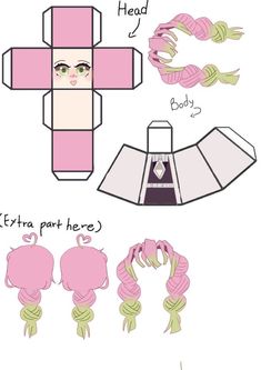 the instructions for how to make an origami doll with hair and makeup accessories