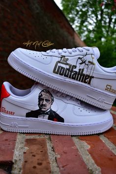 "PRICE INCLUDES THE SHOES (BRAND NEW AF1 LOW) + THE ARTIST WORK + SHIPPING This \"The Godfather🌹\" custom is made to order, hand-painted shoes with professional paint Angelus Brand and with additives for this custom to last a long time. Also they are unique and no two pairs of shoes will have the exact same design. The messages on the sneakers can be changed according to preferences. 🎁 At each order, you will receives as a gift some personalized stickers, depending on the theme of the custom, Shoes Af1, Tiger Sharks, Shark Shoes, Af1 Custom, Custom Painted Shoes, Artist Work, Flying Tiger, Air Force 1 Custom, Custom Air Force 1