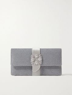 Silver Capri crystal-embellished Lurex clutch | MANOLO BLAHNIK | NET-A-PORTER Cocktail Inspiration, Denim Flats, Inspiration Moodboard, Silver Clutch, Clutch Bags, Clutch Handbag, Manolo Blahnik, Black Satin, Net A Porter