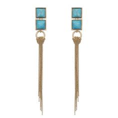 18k Gold Plate Fringe Earrings With Two 1/2" Square Blue Haulita Stones Artist: Marcia Moran Fun, Flirty, Fabulous Marcia Moran Blue Haulita Tassel Earrings Will Take You From Day To Night! This Striking Pair Of Earrings Is 18k Gold Plated Earrings Plus The Chain Tassel Fringe Is Approx. 4" Long, Fringe Alone Is Approx. 3" Earrings Show Off 2 Beautiful Square Shaped Blue Haulita Stones Pierced Also Shown Is Coordinating Necklace; See Separate Listing Blue Dangle Chandelier Earrings With Latkans, Blue Chandelier Dangle Earrings With Latkans, Blue Latkans Chandelier Dangle Earrings, Blue Dangle Earrings With Latkans, Elegant Turquoise Earrings With Tassels, Elegant Turquoise Tassel Earrings, Luxury Blue Dangle Chandelier Earrings, Elegant Blue Tassel Earrings, Elegant Turquoise Jewelry With Tassels