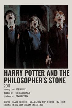 the poster for harry potter and the person's stone, which features three children