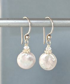 Coin Pearl Earrings - Small Coin Pearls - White Coin Pearls - Coin Pearl Jewelry - Baroque Pearls - Freshwater Pearls - Small Pearl Earrings by PureBlissJewelry on Etsy Small Pearl Earrings, Coin Pearl Earrings, Pearl Earrings Handmade, Pearl Beach, Pearl Jewelry Design, Bridesmaid Pearls, Titanium Earrings, Coin Pearls, Earrings Diy