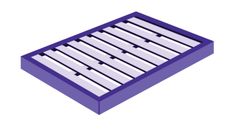 an image of a bed frame that is made out of wood and purple plastic material