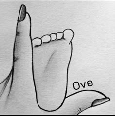 a drawing of a hand with the word love written on it and an image of a foot