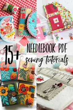 a collage of sewing projects with text overlay that reads, 15 + needle book pdf sewing patterns