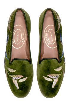 Our Broadleaf Sage Slipper on a white background. Luxury Green Leather Shoes With Stitched Sole, Book Clutch, Classic Slippers, Handmade Slippers, Slippers For Men, Velvet Slippers, Olympia Le Tan, Women's Espadrilles, Palm Beach Florida