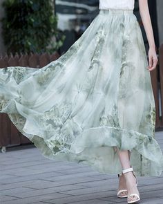 * A long skirt with elastic waist and beautiful prints. * A-line shape and wide hem, can make you look more taller and slimmer. * Made of pearl chiffon and fully lined. * Can custom make waist size and skirt length. * Material: 100% polyester * Size: True to US size, US 0-US 20 are available, you can let us know your usual size and height in your order. * Shipping: Free shipping Processing time : 5-7 Business days Delivery time : 7-20 Business days Tracking number available If you need rush orde Flowy Wide Leg Maxi Skirt For Spring, Spring A-line Maxi Skirt With Elastic Waistband, Spring Maxi Length Gathered Skirt, Summer Flowy A-line Bottoms, Spring Lined Long Maxi Dress, Spring Flowy A-line Skirt, Spring Lined Long Skirt Maxi Dress, Spring A-line Flowy Skirt, Spring Long Maxi Skirt