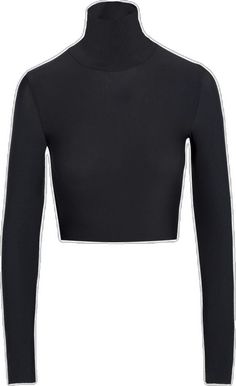 Trendy Tops With Thumbholes For Loungewear, Seamless Long Sleeve Top With Minimal Stretch, Cropped Athleisure Top With Minimal Stretch, Black Tops With Thumbholes For Spring, Cropped Tops With Thumbholes For Loungewear, Black Spring Tops With Thumbholes, Spring Tops With Thumbholes And Minimal Stretch, Black Spring Top With Thumbholes, Black Sleek Tops With Thumbholes