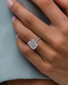 4.79 CT Radiant Solitaire Hidden Halo Moissanite Engagement Ring - violetjewels Radiant Moissanite, Expensive Rings, Pear Cut Ring, Radiant Cut Engagement Rings, Beautiful Diamond Rings, Mohs Scale, Types Of Diamonds, Colorless Diamond, Moissanite Earrings