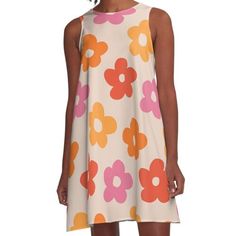 Loose-fit, mid-length sleeveless dress with silky handfeel. Printed on both sides. Machine washable. Size range XS-2XL. Retro 60s 70s Flowers Pattern #pattern #vintage retro,60s,70s,vintage,color pallete, 70s colors,vintage colors, fowers,floral,yellow,orange,pink,mid-century Retro A-line Sleeveless Dress, White Retro Sleeveless Spring Dress, Retro Multicolor Sleeveless Dress For Spring, Pink Sleeveless Dress With Retro Print, Sleeveless Dress With Retro Print For Garden Party, Sleeveless Retro Print Dress For Garden Party, Retro Sleeveless Dress With Floral Print For Spring, Vintage White A-line Sleeveless Dress, Retro Beige Floral Print Dress