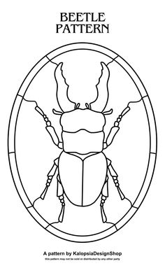 the beetle pattern is shown in black and white, with an oval frame around it