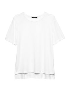 Banana Republic Womens Luxespun Boyfriend T-Shirt With Side Slits White Relaxed Fit Knit Top For Layering, Relaxed Fit Knit Top With Ribbed Neckline For Layering, Relaxed Fit Crew Neck Knit Top For Layering, Relaxed Fit Tops With Ribbed Neckline For Layering, Classic Stretch T-shirt For Layering, Versatile Short Sleeve Knit Top For Layering, Short Sleeve T-shirt For Layering In Fall, Stretch Tops With Shirttail Hem For Layering, Stretch Tops For Layering With Shirttail Hem