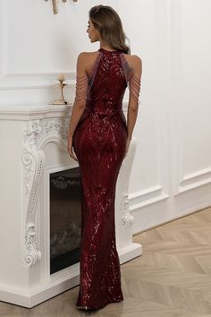 GlamGoddess Halter Sequin Gown – StyleMissus Dress Ideas For Prom, Christmas Party Hair, Burgundy Formal Dress, Wedding Guest Dresses Long, One Shoulder Dress Long, Dress For Prom, Back Chain, 2023 Prom, Gold Prom Dresses