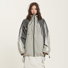 5ft 4''(166cm) tall, 95 lbs(43kg) weight and wearing a size L5ft 8.5''(178cm) tall, 121 lbs(55kg) weight and wearing a size XL - (UNISEX)- Hooded- Two-tone color- Zipper- Arm striped- Drawstring- Wind/water proof- 2 colors Jacket Summer, Pullover Outfit, Crop Top Hoodie, Chic Aesthetic, Japanese Streetwear, Summer Jacket, Urban Wear, Ideas Outfit, Just Run