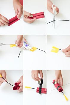 there are many different pictures of scissors being used to make something out of construction material