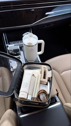 the contents of a car's interior are neatly organized and ready to be used