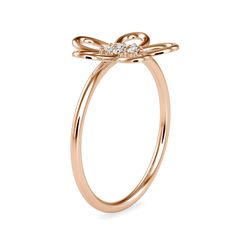 Stamped: 14K Total Ring Weight: 1.5 Grams Diamond Weight: 0.08 Carat (F-G Color, VS2-SI1 Clarity) 1.5 Millimeters Diamond Quantity: 6 SKU: [601965] Elegant Rose Gold Flower Ring For Formal Occasions, Elegant 14k Rose Gold Butterfly Ring, Elegant Rose Gold Butterfly Ring In 14k Gold, Elegant Rose Gold 14k Gold Butterfly Ring, Rose Gold Diamond Butterfly Ring For Anniversary, Rose Gold Butterfly Promise Ring, Classic Rose Gold Flower Ring For Formal Occasions, Elegant Rose Gold Diamond Butterfly Ring, Anniversary Rose Gold Diamond Butterfly Ring