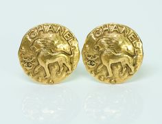 Chanel Lion Coin Earrings Rare 1980’s Chanel gold tone lion coin earrings in excellent condition. Measurements: Length 1.5", Width 1.5" Made in: France Thanks for viewing this item: we have more Chanel jewelry here. To find out more about Chanel's history please visit our blog. Lion Jewelry, Lion Necklace, Lion Ring, Coin Earrings, Genuine Love, Chanel Jewelry, Chanel Paris, Gorgeous Necklaces, Vintage Chanel