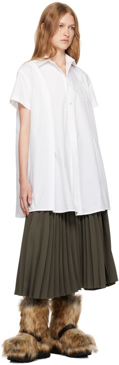 Polyester- and cotton-blend poplin shirt. · Paneled construction · Spread collar · Button closure · Patch pockets at chest · Vents at front and back hem Supplier color: Off White Floral Shoes, Fringe Skirt, Poncho Cape, Dress Home, White Paneling, Scarf Men, Mens Scarves, Poplin Shirt, Fall Dresses