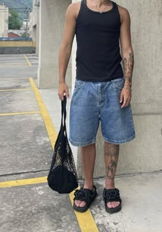 Jorts And Tanktops, Tank Top Outfits Men, Sleek Sunglasses, Y2k Outfit Ideas, Mens Casual Outfits Summer, Tank Top Outfits, Street Fashion Men Streetwear