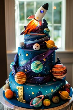 25 1st Birthday Cake Ideas for Your Little One's Big Day Birthday Cake Boys 5th, Rocket Cakes For Boys, Cake For Boys Kids, Birthday Cake For Kids Boy, Boys Birthday Decoration Ideas, Space Cakes Kids Boy Birthday, Cake Designs Birthday Kids Boy, Galaxy Themed Cake