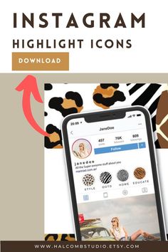 an instagram icon with the text instagram highlight icons on it and a photo of a giraffe