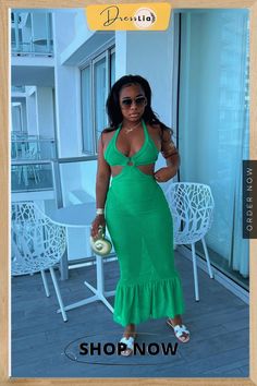 Mesh See Though Hollow Halter Backless Maxi Dresses Backless Maxi Dresses, Bodycon Fashion, Color Pick, Fashion Flats, 1 Million, Ruffle Hem, Maxi Dresses, Floor Length, Dress Length