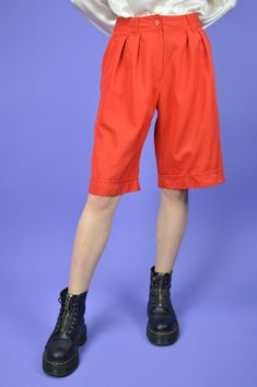 Vintage red classic 80's shorts {W432} PRODUCT INFO: Material - 55% POLYESTER / 45% WOOL / Size tag on item - S / UK 8 / EU 34 / WAIST - 26 INCH / 66 CM / FULL LENGTH - 58 CM / 22.5 INCH / Our model is 170 cm and normally wears a size XS/S / 26'' INFO: Due to item's vintage condition, the original tag might not show the true size. If you have any questions about this product or shipping just drop us a message and we will get back to you as soon as possible. CONDITION: Please note that Hanger Vin Red Short Leg Bottoms For Summer, Red Summer Workwear Bottoms, Spring Red Short Leg Bottoms, Red Short Pants For Summer, Red Bermuda Bottoms For Summer, Red Bermuda Shorts For Summer, Red Short Leg Bottoms For Spring, Retro Red Bottoms For Spring, Retro Red Bottoms For Workwear