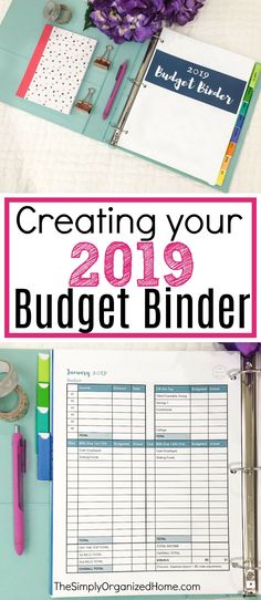 a binder with purple flowers on it and the text creating your 2019 budget binder