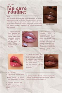 selfcare/lipcare routine... Lip Care Black Women, How To Take Care Of Lips, Lips Care Tips, Lip Care Aesthetic, Lip Routine, Lips Care, Lip Care Tips, Lip Care Routine