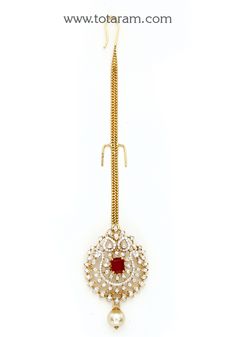 18 Karat Gold "Detachable" Diamond Maang Tikka cum Pendant - Papidi Billa with Color Stones & South Sea Pearls
  This Product can be used as pendant.
  This product has Inter Changeable Stones in the Pendant. 
  Gross Weight of the Pendant without Chain : 7.650 Grams
  Gross Weight of the Gold Chain (without Pendant) : 1.850 Grams
  Length of the Pendant : 1.90 inches
  Width of the Pendant :  0.95 inches
 - 235-GT471 - in 9.500 Grams for USD $1,731.44 USD. 
Made in India by Totaram Jewelers Onl Diamond Maang Tikka, Papidi Billa, Mang Tikka, 22k Gold Jewelry, Vvs Diamond, India Gift, Maang Tikka, Color Stones, Gold Jewelry Indian