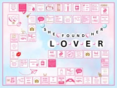 the board game she found her lover is shown in pink and blue with white lettering