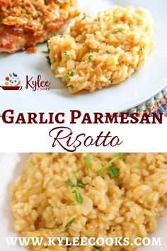 garlic parmesan risotto on a white plate