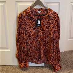 Brand New Xl Fashion Nova Navy And Bright Orange Button Up Blouse! So Cute Just Too Big For Me. Chic Orange Button-up Top, Trendy Orange Shirt For Work, Orange Fall Shirt With Button Closure, Fall Orange Shirt With Button Closure, Chic Orange Long Sleeve Blouse, Orange Fall Workwear Shirt, Orange Tops With Button Closure For Work, Orange Shirt For Workwear In Fall, Orange Long Sleeve Blouse For Work