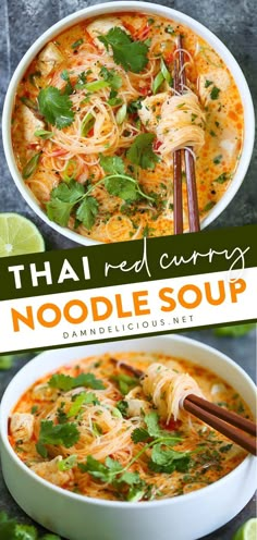 THAI RED CURRY NOODLE SOUP, comfort food, weeknight dinner recipes Thai Red Curry Noodle Soup, Thai Takeout, Red Curry Noodle Soup, Curry Noodle Soup, Curry Noodles, Curry Soup, Asian Soup, Easy Soups, Asian Cooking