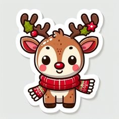 a sticker with a reindeer wearing a scarf