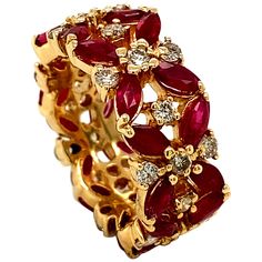 6.75 Carat Natural Diamond and Ruby Ring Band G SI 14K Yellow Gold 100% Natural Diamonds and Rubies 6.75CTW G-H SI 14K Yellow Gold, Prong style Size 7 diamonds - 1.37ct, rubies - 5.38ct R5638RA ALL OUR ITEMS ARE AVAILABLE TO BE ORDERED IN 14K WHITE, ROSE OR YELLOW GOLD UPON REQUEST. All Chains of Pendants and Necklaces Can be Requested in 16'' or 18'' Length. . This item is proudly handcrafted in the USA. Perfect gift on any occasion. This Item has passed highest quality inspections. We want you Ruby Ring Band, Ruby Jewelry Ring, Ruby Band Ring, Diamond And Ruby Ring, Round Cut Diamond Earrings, Kentia Palm, Faberge Jewelry, Emerald Wedding Rings, Indian Jewellery Design Earrings