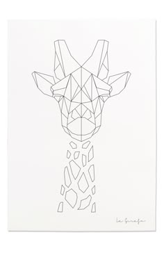 a black and white drawing of a giraffe's head in low polygonics