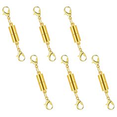 four gold tone metal chain with lobster shacks on each side and two hooks at the end