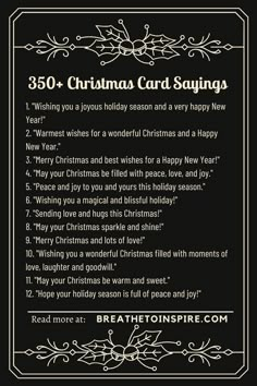 a black and white christmas card saying,'350 + christmas card sayings '