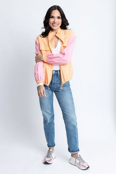 Introducing our lightweight Pastel Color Block Utility Jacket. Featuring a full zip and fun pastel colors in a chic color block design, this jacket is perfect for any occasion.