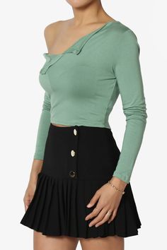 Dive into the one-shoulder trend with this chic, fitted crop top.Its asymmetric neckline and form-fitting silhouette make it perfect for pairing with high-waisted jeans or a flirty skirt for a night out or a casual day.The stretchy rayon blend ensures comfort without sacrificing style, while the sleek solid color remains versatile for any occasion.Whether you're lounging or out for a coffee, this top will keep you looking effortlessly stylish.Trendy Asymmetric Neckline: Elevate your wardrobe wit Trendy One Shoulder Crop Top For Night Out, Trendy Fitted One Shoulder Crop Top, Trendy One-shoulder Crop Top For Night Out, Trendy Stretch One Shoulder Top, Casual One Shoulder Top For Night Out, Stretch One Shoulder Crop Top For Night Out, Chic Asymmetrical Off-shoulder Top For Spring, Stretch One-shoulder Crop Top, Spring Chic Asymmetrical Off-shoulder Top