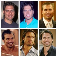 six men with different facial expressions are shown in this composite image, including one man's face and the other smiling