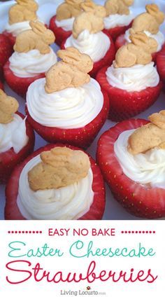 strawberries with white frosting and peanut butter on top are arranged in the shape of teddy bears