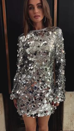 Time to Sparkle and Shine! Shop our Sequin Dresses and be sure to turn heads! Bath London, Silver Sequin Mini Dress, Look Disco, Sequin Dress Outfit, New Years Eve Outfit, Silver Sequin Dress, 12th Tribe, Concert Dresses, Disco Dress