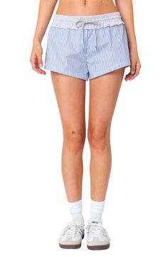 A contrasting drawstring waist tops these preppy striped shorts made from lightweight cotton. Elastic/drawstring waist 100% cotton Machine wash, dry flat Imported Blue Fits, Nordstrom Store, Drawstring Shorts, Anniversary Sale, Striped Shorts, Swim Shorts, Drawstring Waist, Wish List, Top Brands