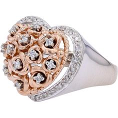 Energize every ensemble with the elegance of a love story spun into gold, where every glance at your hand whispers of cherished moments. Behold the 14K Two-Tone 0.75 Carat Diamond Heart Ring, a radiant testament to everlasting affection. Nestled in the embrace of polished 14K white and rose gold, a brilliant diamond heart glimmers with celestial allure, its facets catching the light like echoes of laughter in a sunlit garden. At its core, a luminous 0.75-carat diamond sparkles with the promise of forever, a beacon of devotion that transcends time.This ring, a symphony of tenderness and grace, is crafted for the romantic soul who seeks to adorn their journey with symbols of enduring love. With each delicate curve and shimmering facet, it speaks volumes of the bond shared between two hearts. Hallmarked Heart Cut Heart Ring In Fine Jewelry, Hallmarked Heart-shaped Diamond Ring For Anniversary, Heart Cut Multi-stone Diamond Rings, Heart-shaped Anniversary Ring With Heart Charm, Luxury Heart-shaped Rings With Diamond Accents, Diamond Heart Ring, A Love Story, The Embrace, Two Hearts