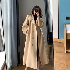 Women Camel Wool Long coat,Grey White Wool Coat,Double Face Wool Coat, – Vivian Seven Wool Overcoat Women, Long Wool Coat Women, Beige Wool Coat, White Wool Coat, Wool Long Coat, Winter Mode Outfits, Mode Mantel, Winter Coat Women, Parisienne Chic