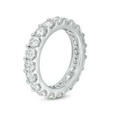 a white gold ring with round cut diamonds