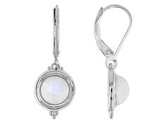 7mm round cabochon rainbow moonstone, rhodium over sterling silver earrings. Measure approximately 1.14"L x .41"W. Lever back closure. Moon Stone Jewelry, Plant Care Houseplant, Crystal System, Jewelry Television, Jtv Jewelry, White Rainbow, Broken Chain, Moonstone Jewelry, Pearl Strands